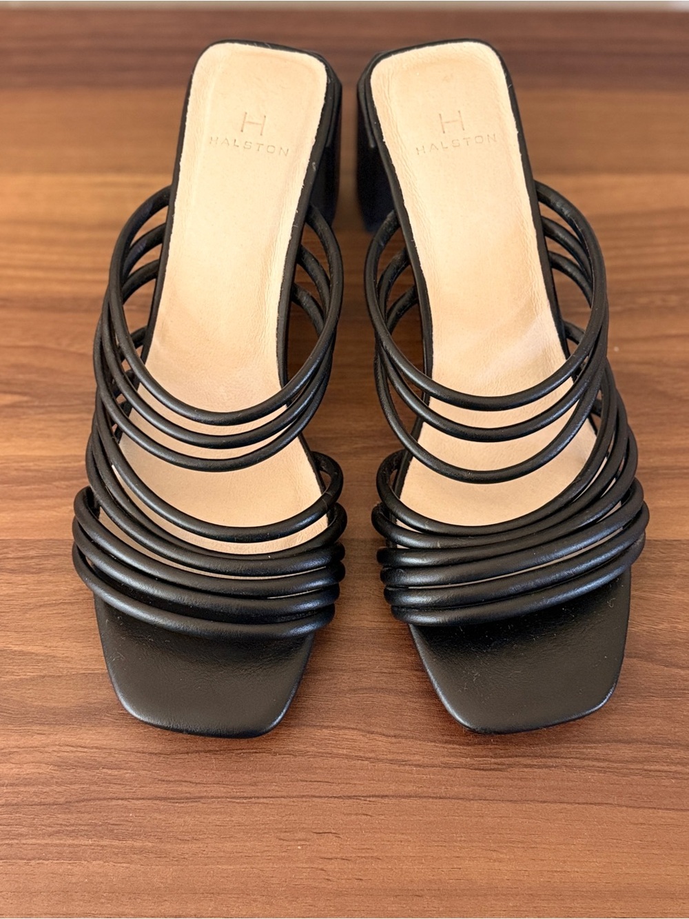 Halston Heritage Black Strappy Multi-Band Leather Mules